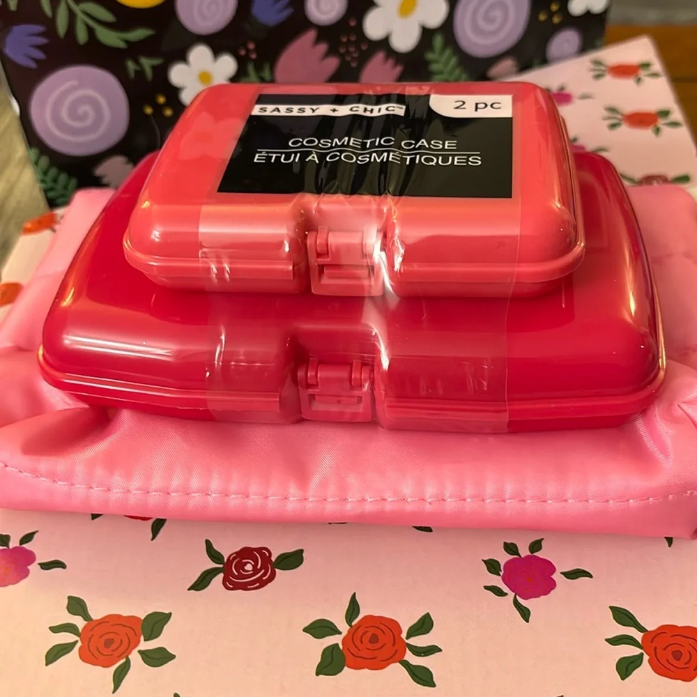 Two Small size cosmetic cases plus free zipper bag